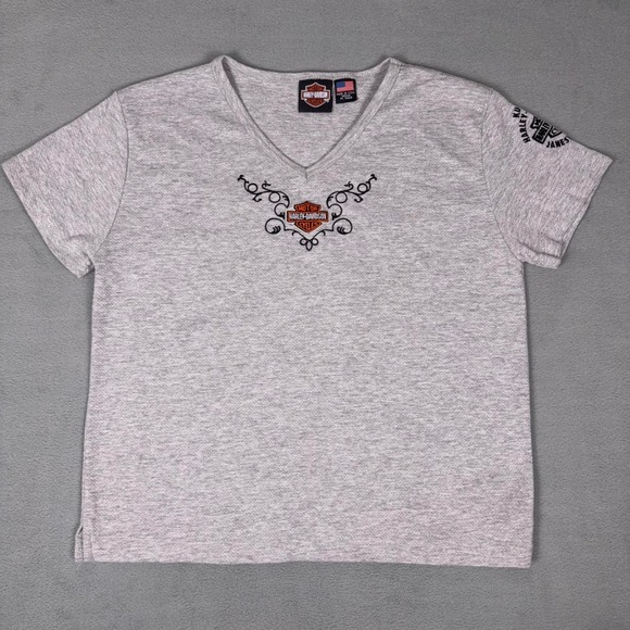 Harley-Davidson Tops - Harley-Davidson Womens V-Neck Embroidered Bar Shield Logo T-Shirt‎ Gray M USA